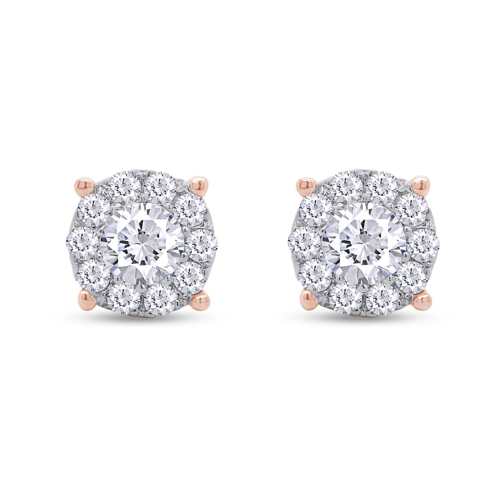 
                      
                        Round Cut Lab Created Moissanite Diamond Push Back Halo Stud Earrings In 925 Sterling Silver (1 To 2 Cttw)
                      
                    