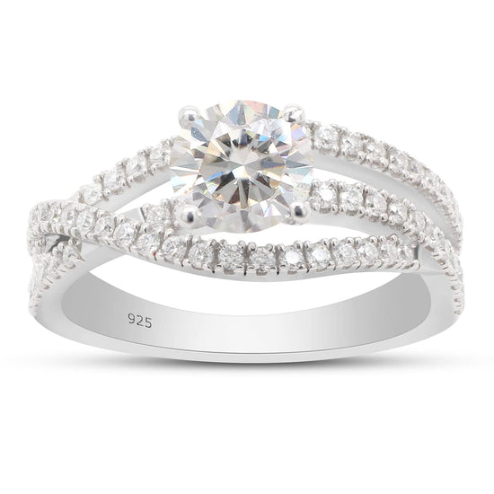 1.10 Carat Center 6.5MM Round Cut Lab Created Moissanite Diamond Solitaire Split Shank Engagement Ring in 925 Sterling Silver