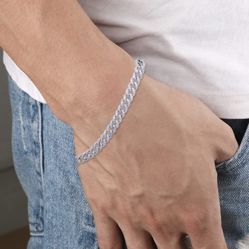 Load image into Gallery viewer, Round Cut Lab Created Moissanite Diamond 6MM Width Cuban Chain Bracelet In 925 Sterling Silver Jewelry For Men (2.70 Ct To 3.00 Ct)
