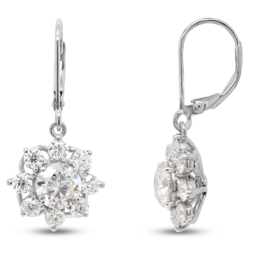 
                      
                        3.45 Carat Round Cut Lab Created Moissanite Diamond Halo Drop Earrings In 925 Sterling Silver
                      
                    