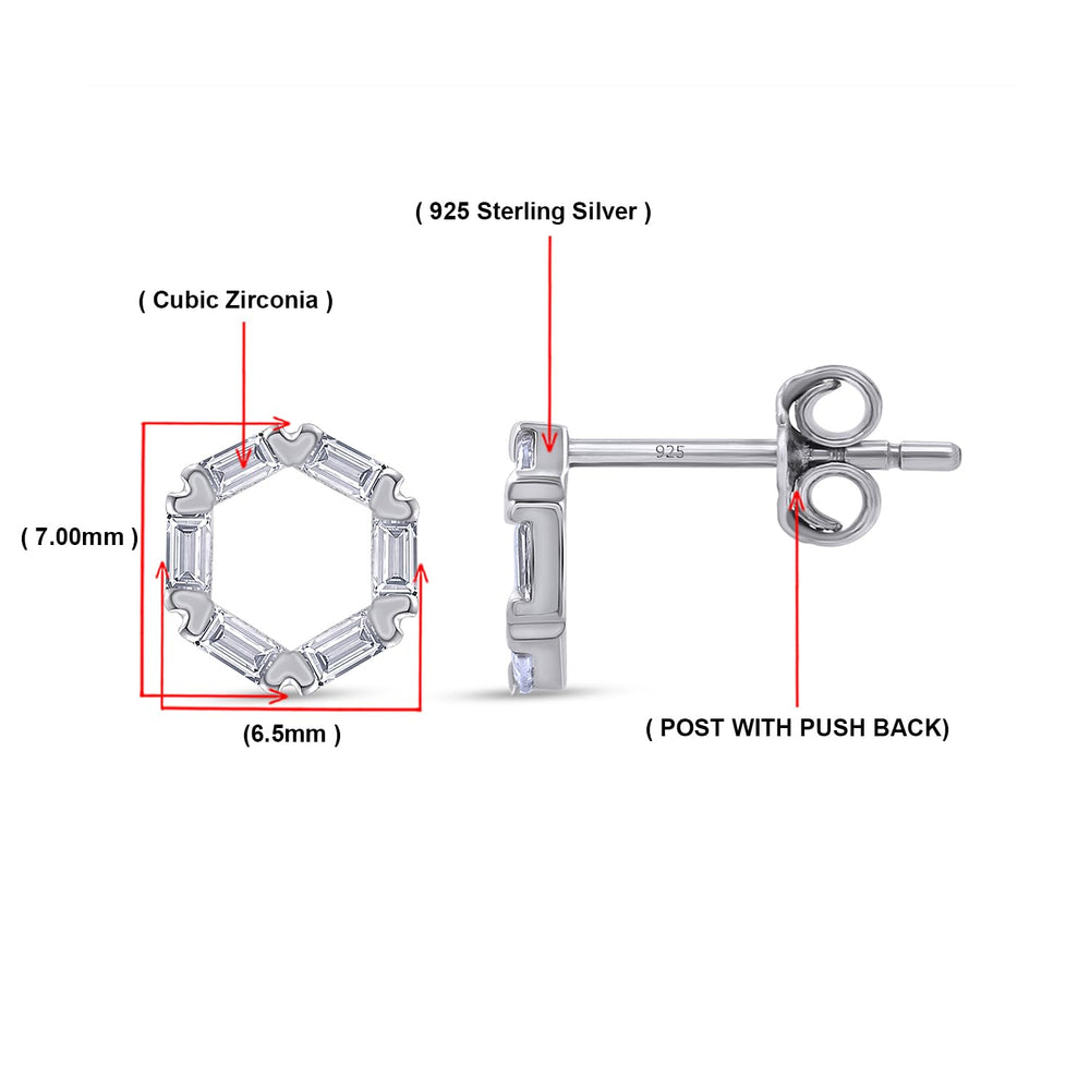 
                      
                        Open Hexagon Shape Stud Earrings For Women, Baguette Shape Sparkling White Cubic Zirconia Dainty Stud Earrings In 14K Gold Over Sterling Silver With Push Back
                      
                    