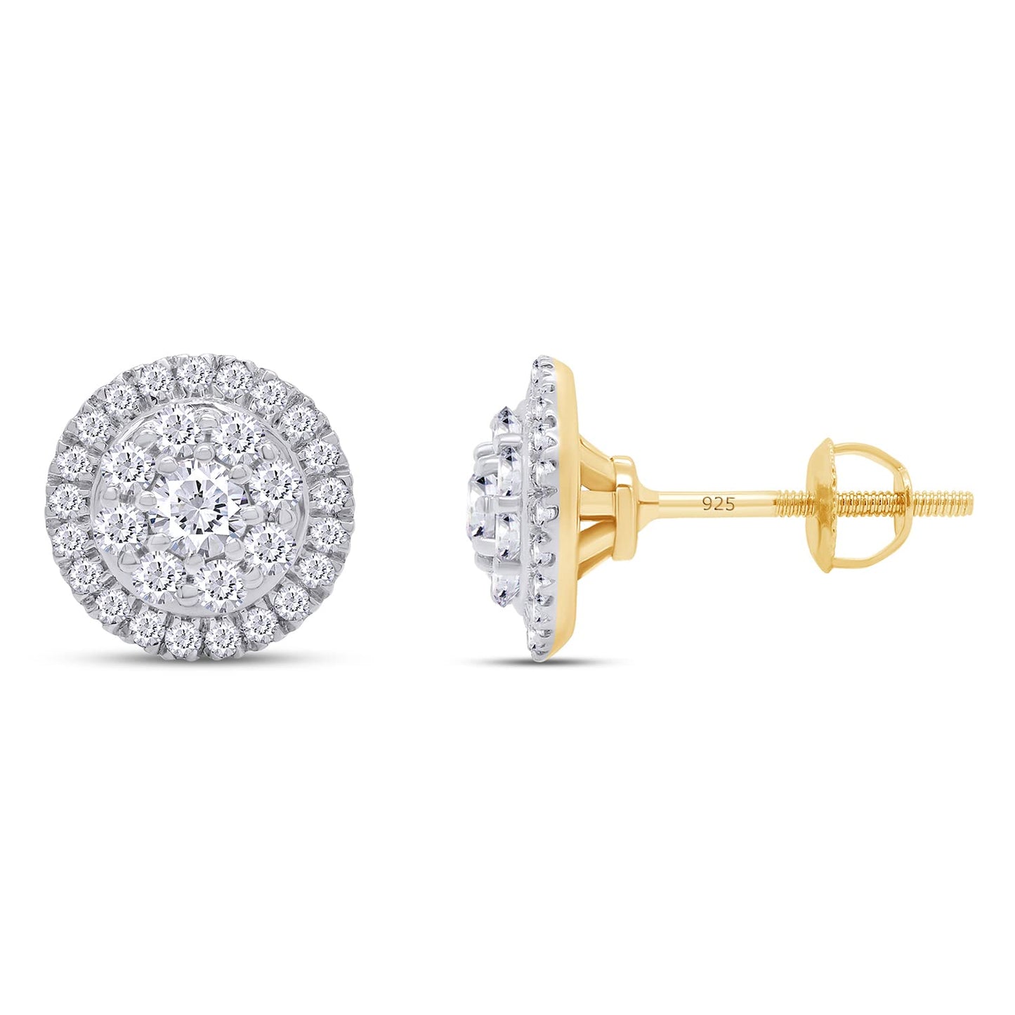 3/5 Carat Lab Created Moissanite Diamond Double Halo Stud Earrings In 925 Sterling Silver For Women Men (0.60 Cttw)