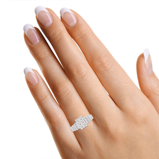 1 Carat Princess & Round Cut Lab Created Moissanite Diamond Cluster Engagement Anniversary Wedding Ring in 10K or 14K Solid Gold