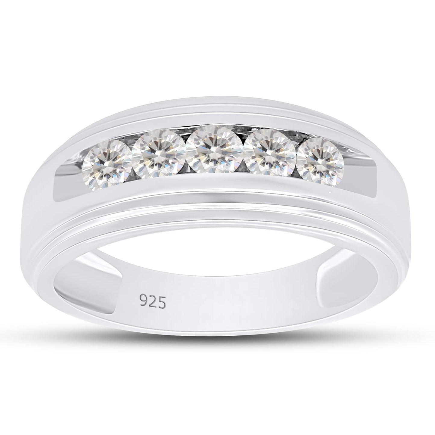 0.25 Carat Round Cut Lab Created Moissanite Diamond Channel Set Anniversary Wedding Band Ring for Men in 925 Sterling Silver