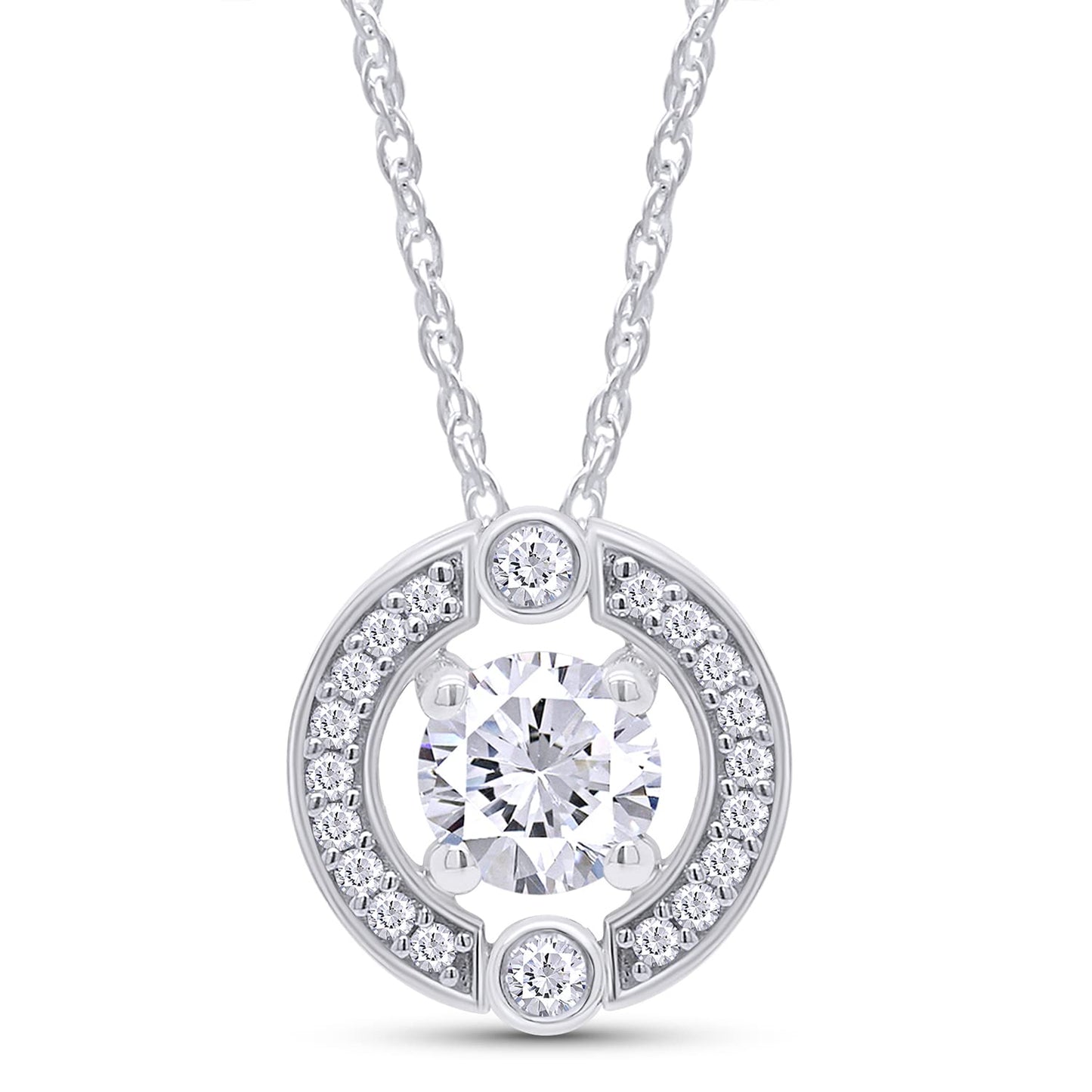 Load image into Gallery viewer, 3/5 Carat Lab Created Moissanite Diamond Halo Solitaire Pendant Necklace For Women In 925 Sterling Silver (0.60 Cttw)
