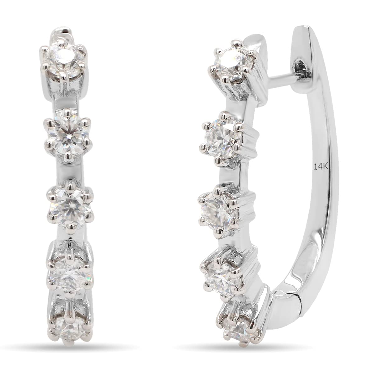 1 Carat Round Cut Lab Created Moissanite Diamond Five Stone Hoop Earrings In 10K Or 14K Solid Gold