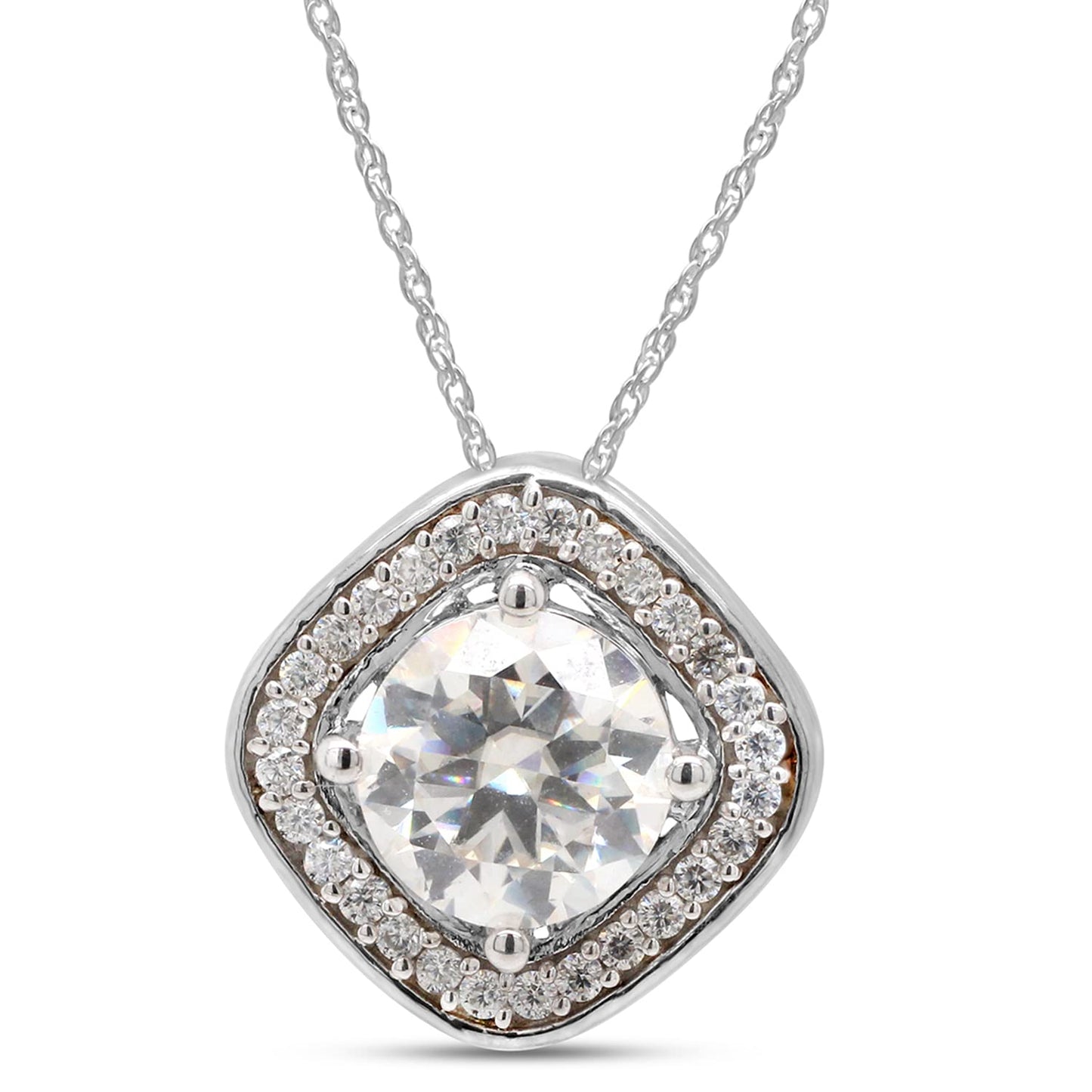 1 1/10 Carat  Center Stone 6.5MM Lab Created Moissanite Diamond Halo Pendant Necklace in 10K or 14K Solid Gold For Women (1.10 Cttw)