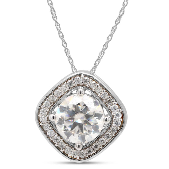 1 1/10 Carat  Center Stone 6.5MM Lab Created Moissanite Diamond Halo Pendant Necklace in 10K or 14K Solid Gold For Women (1.10 Cttw)