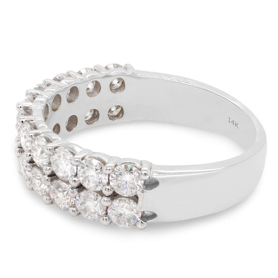 1 1/2 Carat Round Cut Lab Created Moissanite Diamond Double Row Anniversary Wedding Band Ring in 10K or 14K Solid Gold for Women ( 1.50 Cttw)