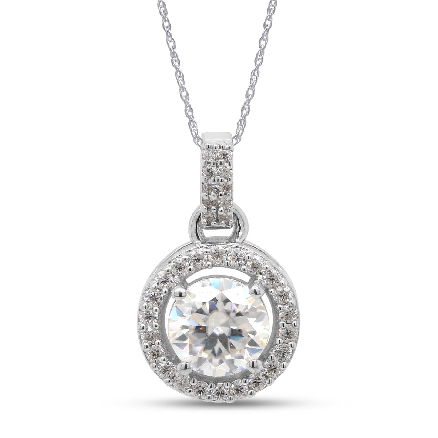 1 1/5 Carat Lab Created Moissanite Diamond Halo Pendant Necklace in 10K or 14K Solid Gold For Women (1.20 Cttw)