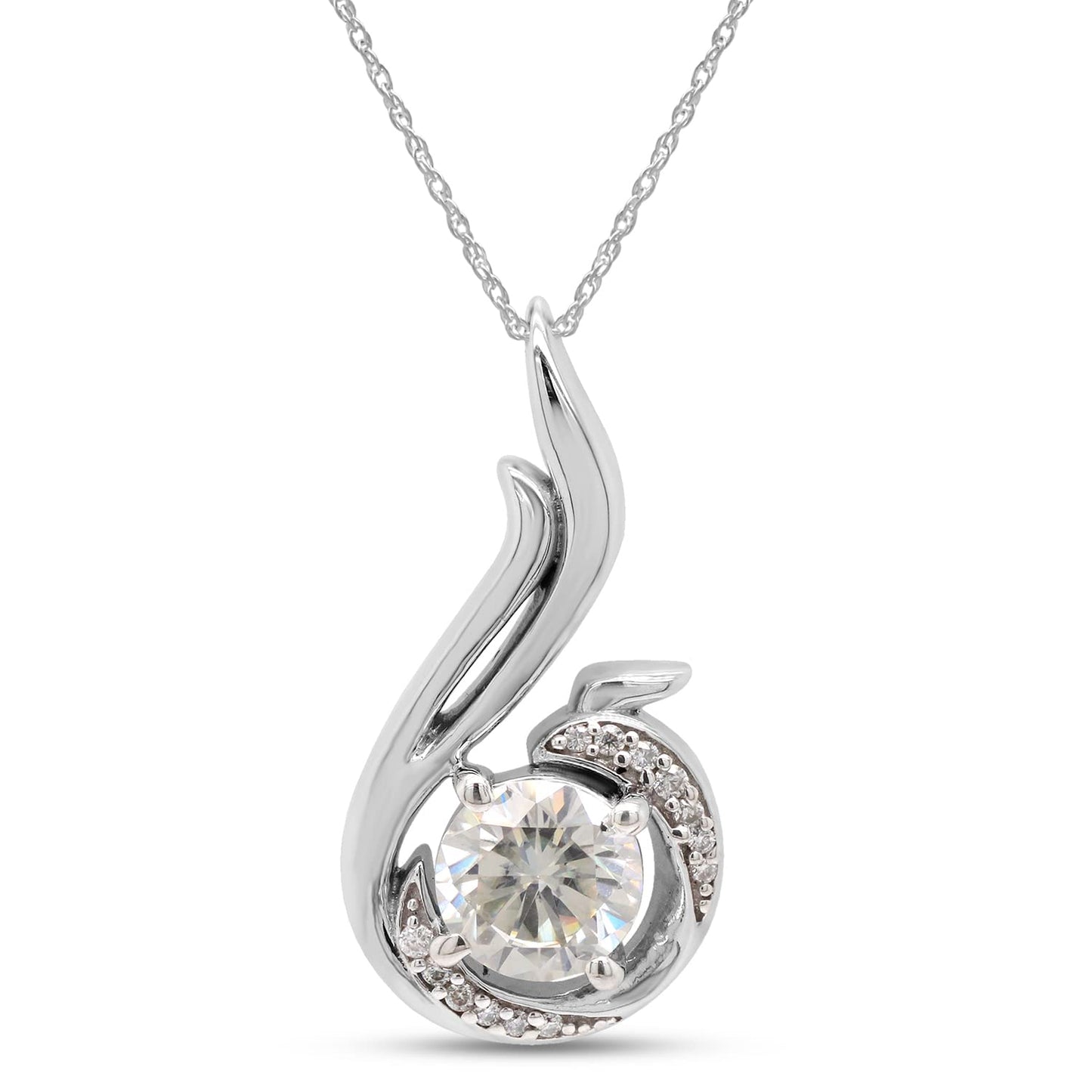 1 Carat Center Stone 6.5MM Lab Created Moissanite Diamond Phoenix Pendant Necklace in 10K or 14K Solid Gold For Women (1 Cttw)