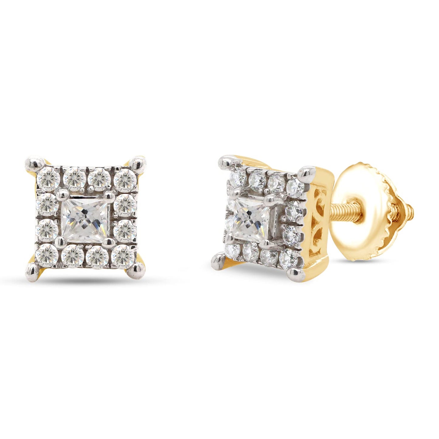 1/5 ct.t.w Princess & Round Cut Lab Created Moissanite Diamond Halo Stud Earrings In 925 Sterling Silver (0.20 Cttw)