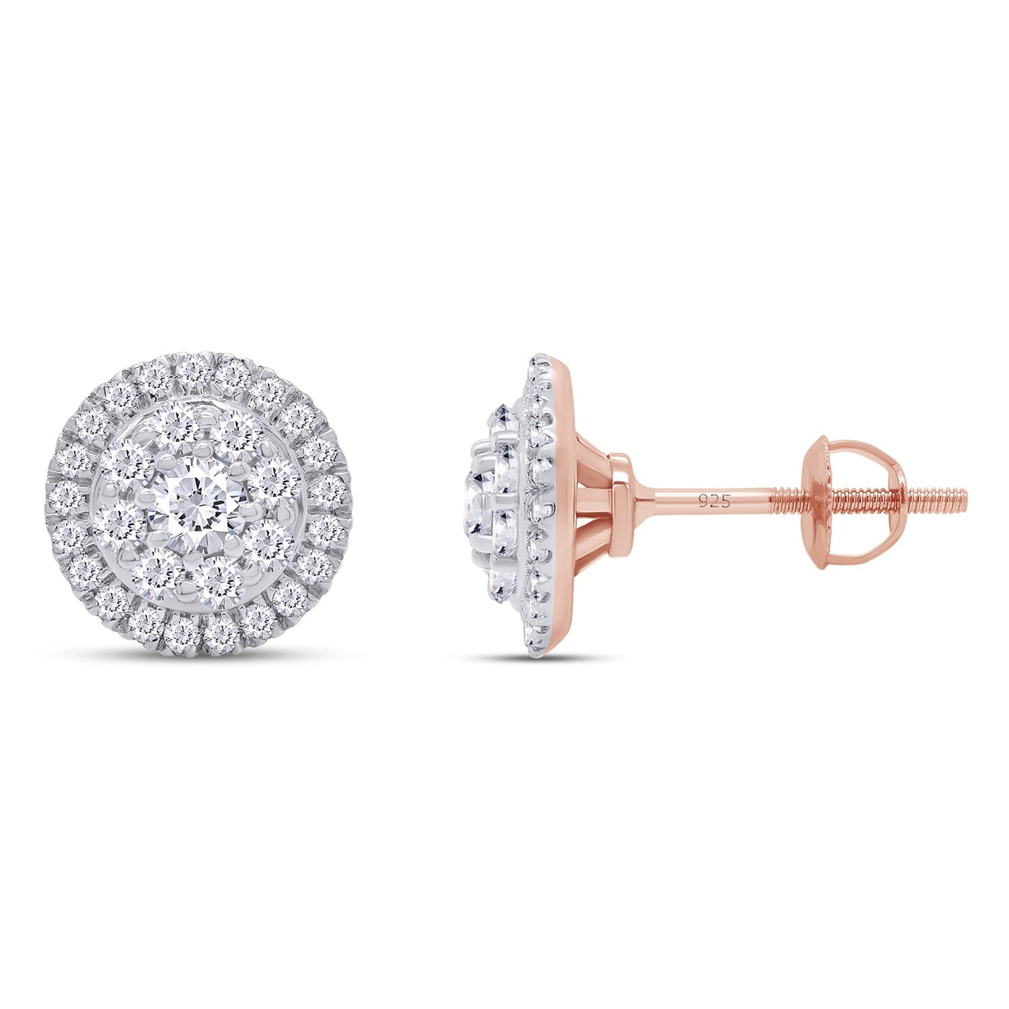 3/5 Carat Lab Created Moissanite Diamond Double Halo Stud Earrings In 925 Sterling Silver For Women Men (0.60 Cttw)