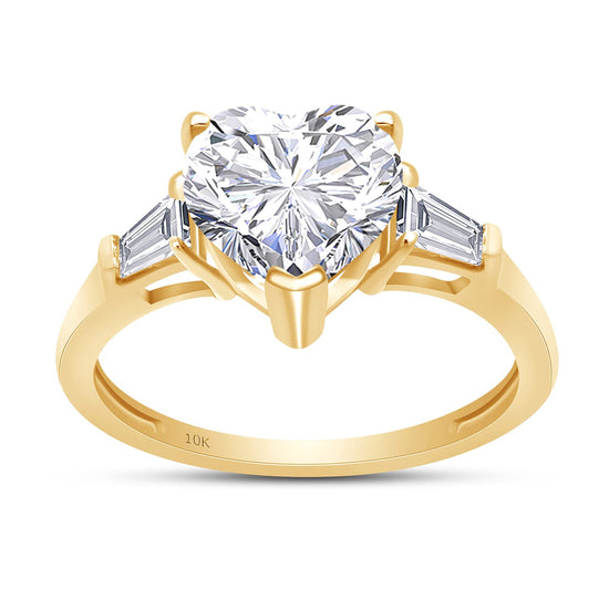 2 Carat 8MM Heart & Tapered Baguette Cut Lab Created Moissanite Diamond Promise Engagement Ring in 10K or 14K Solid Gold