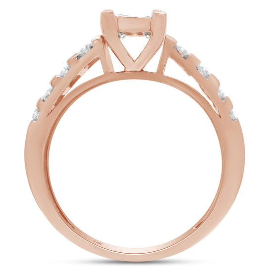1 Carat Princess & Round Cut Lab Created Moissanite Diamond Cluster Engagement Anniversary Wedding Ring in 10K or 14K Solid Gold