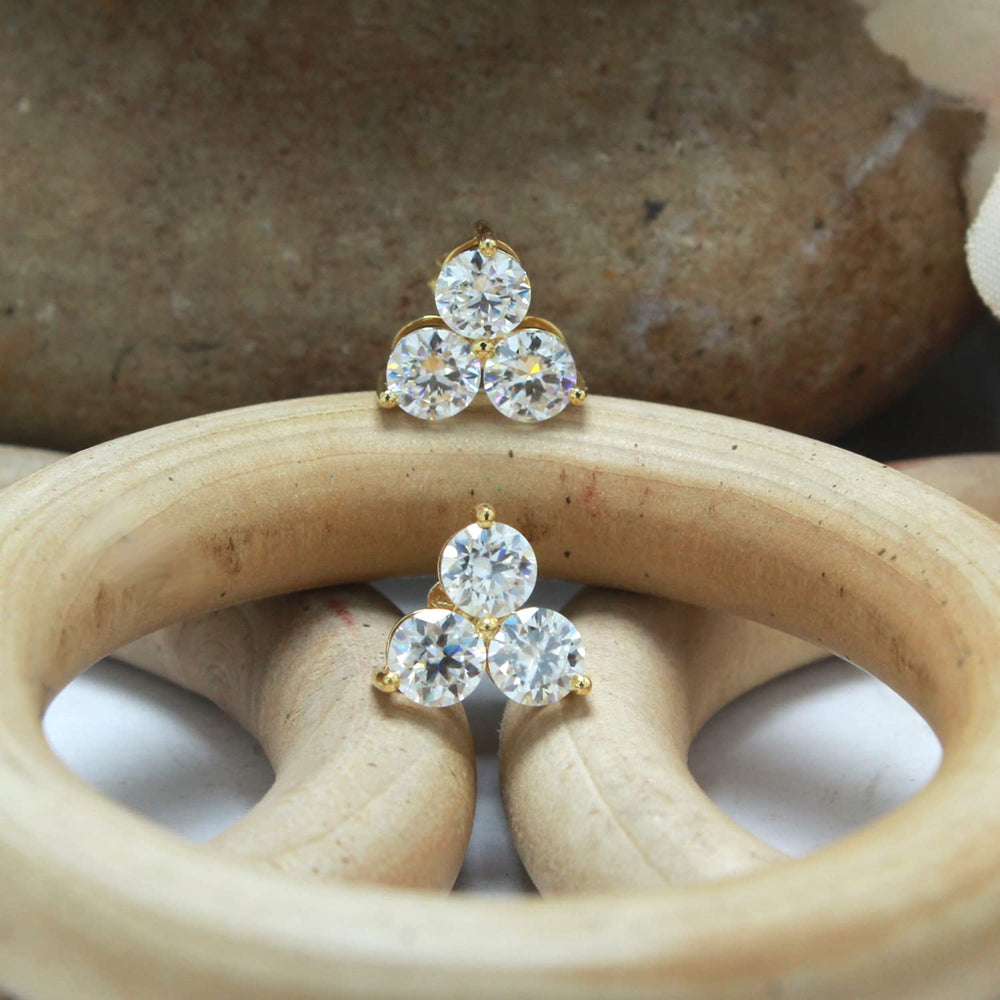 
                      
                        5MM Round Cut Lab Created Moissanite Diamond Three Stone Stud Earrings In 10K Or 14K Solid Gold For Women (2.50 Cttw)
                      
                    