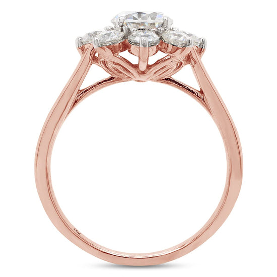 1.50 Carat 6MM Round Cut Lab Created Moissanite Diamond Halo Flower Engagement Ring for Women in 10K or 14K Solid Gold