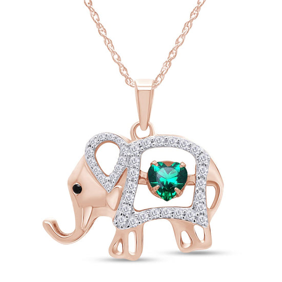 Elephant Floater Pendant Heart & Round Simulated Birthstone And Round Cut Cubic Zirconia Elephant Floater Pendant Necklace In 925 Sterling Silver