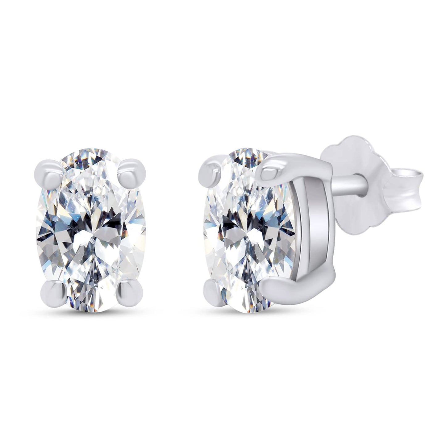 Load image into Gallery viewer, 1 Carat 6X4MM Oval Cut Lab Created Moissanite Diamond Push Back Solitaire Stud Earrings In 925 Sterling Silver (1 Cttw)

