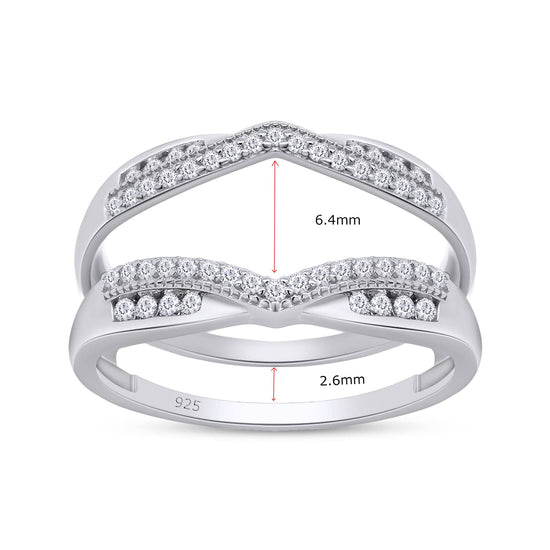 Round Cut Lab Created Moissanite Diamond Wedding Band Enhancer Guard Double Chevron Ring In 925 Sterling Silver