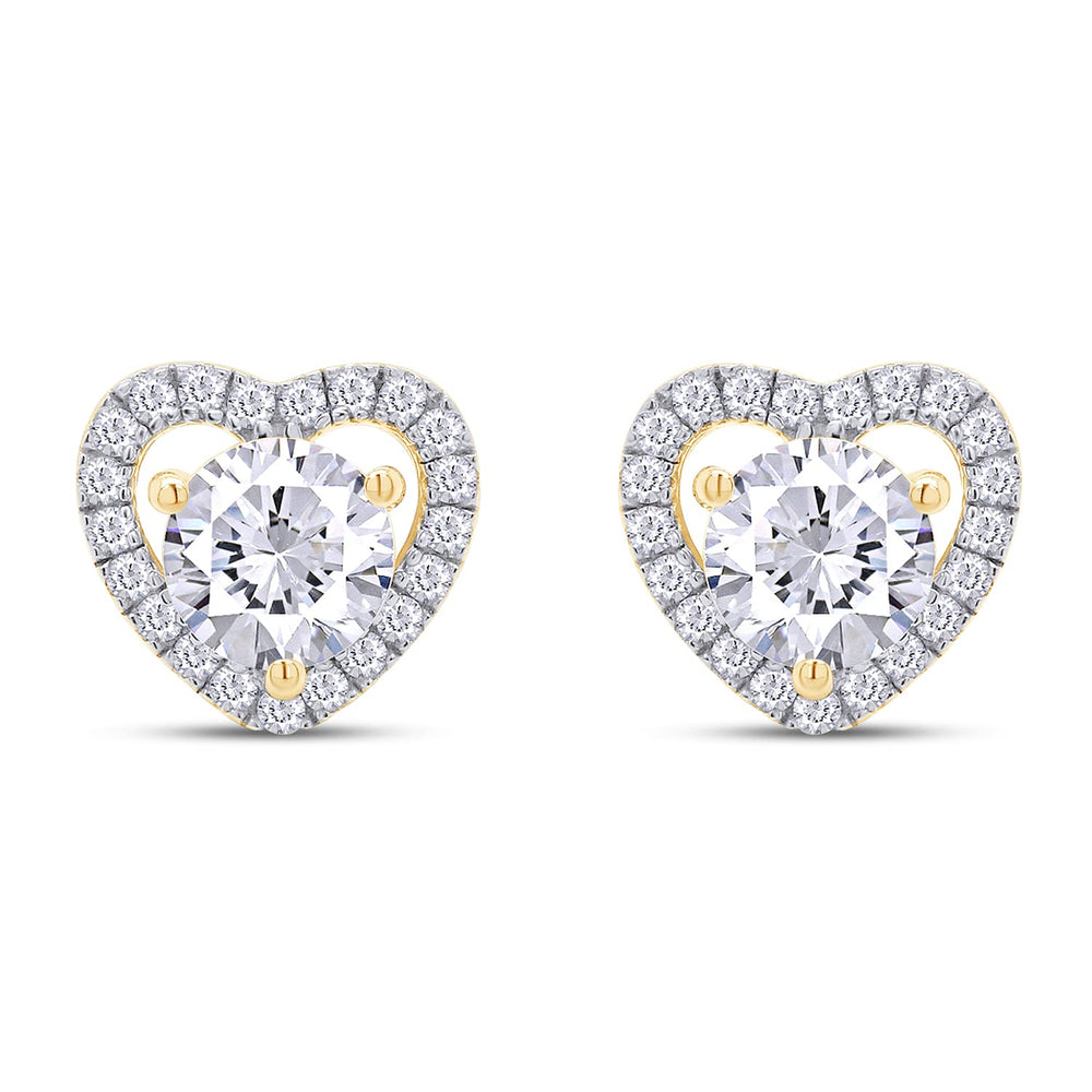 
                      
                        1 Carat Round Cut Lab Created Moissanite Diamond Heart Halo Stud Earrings In 925 Sterling Silver For Women
                      
                    