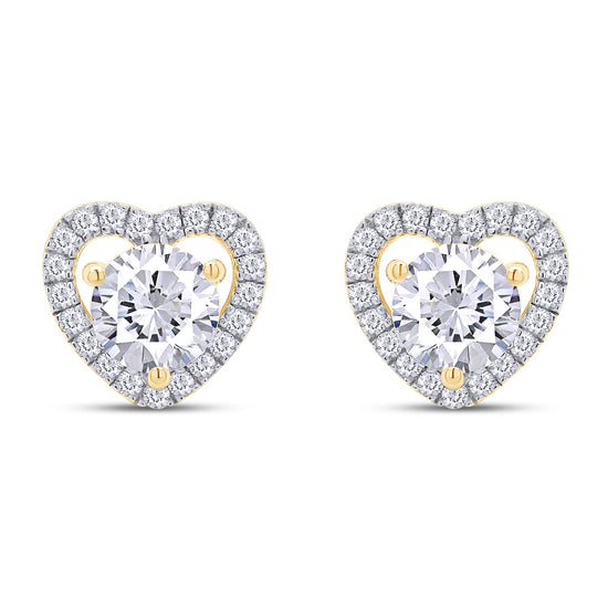 1 Carat Round Cut Lab Created Moissanite Diamond Heart Halo Stud Earrings In 925 Sterling Silver For Women