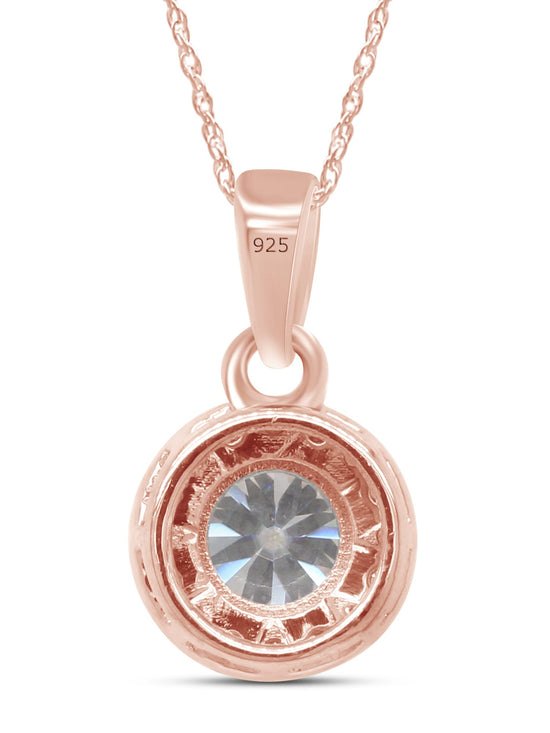 9/10 Carat Lab Created Moissanite Diamond Halo Pendant Necklace In 925 Sterling Silver (0.90 Cttw)