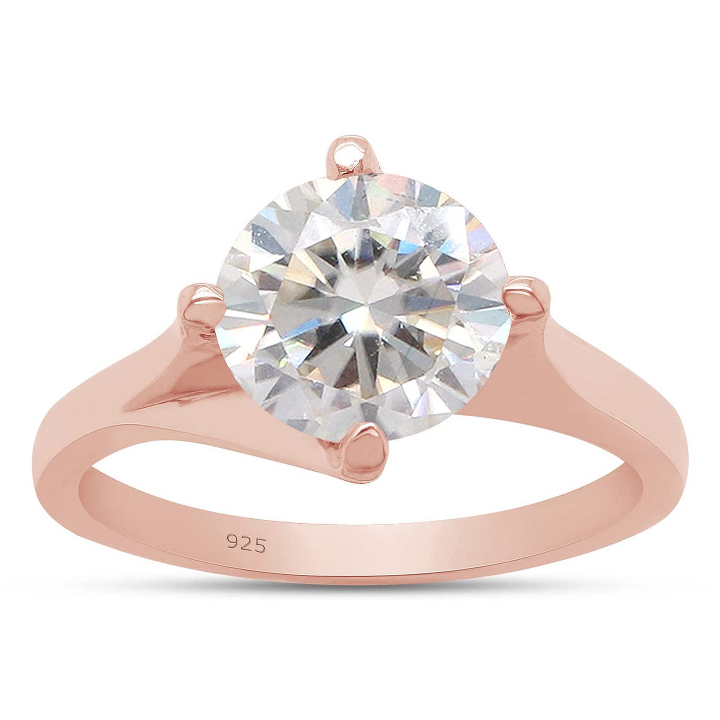8MM Round Cut Lab Created Moissanite Diamond Solitaire Engagement Promise Ring for Women in 925 Sterling Silver (1.75 Cttw)