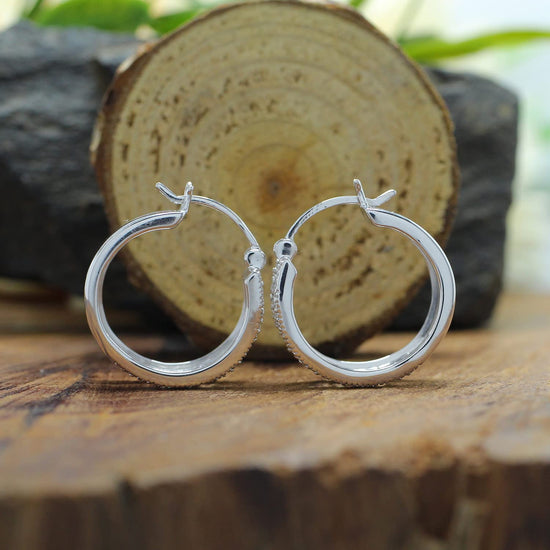 Round Cut White Natural Diamond Hoop Earrings For Women In 925 Sterling Silver