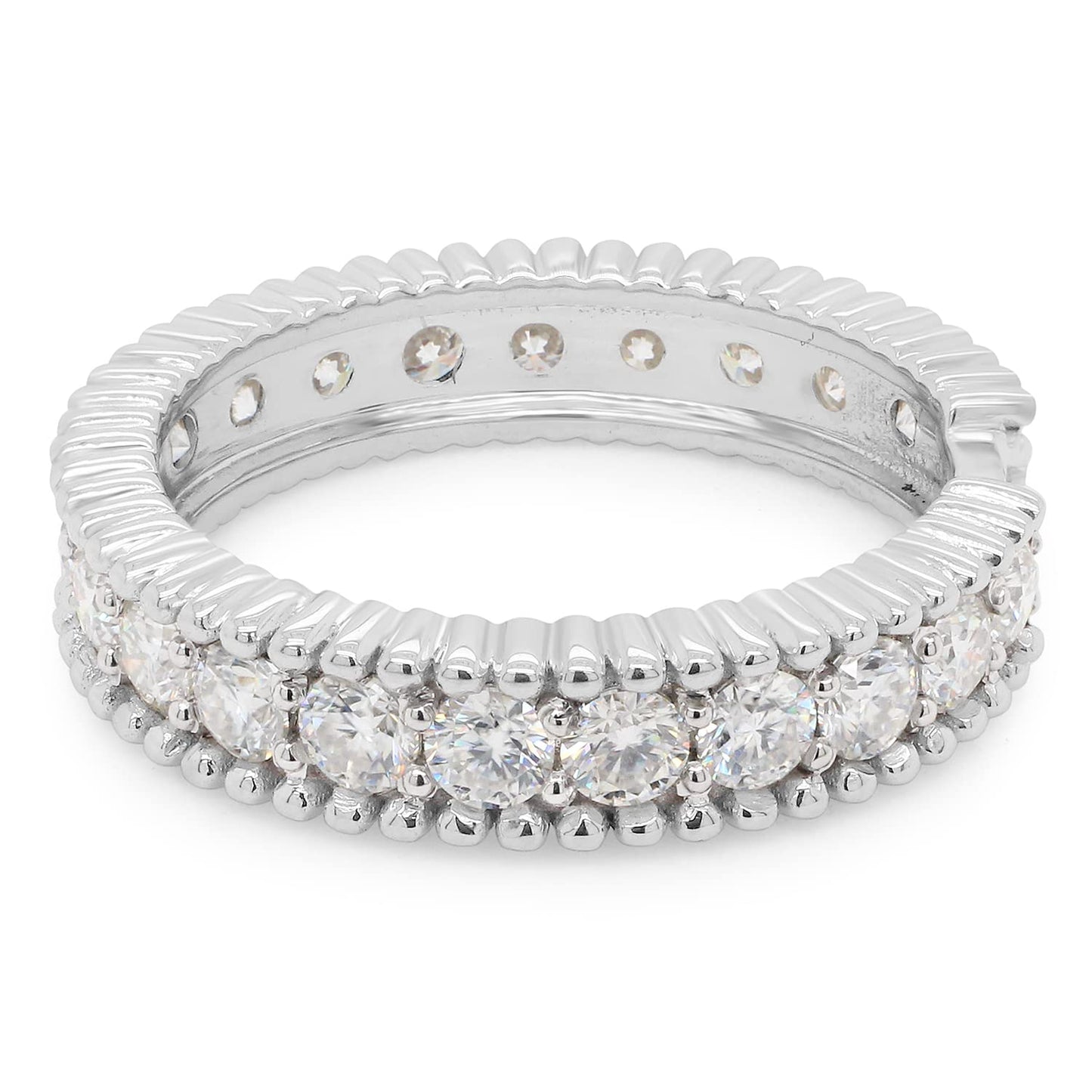 1 1/2 Carat Round Cut Lab Created Moissanite Diamond Beaded Eternity Wedding Band Ring for Women in 10K or 14K Solid Gold (1.50 Cttw)