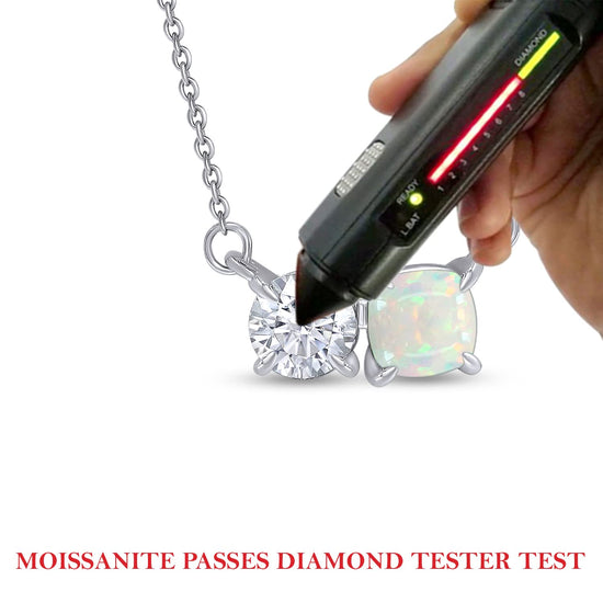 Load image into Gallery viewer, 6MM Natural White Opal &amp;amp; Lab Created Moissanite Diamond Toi Et Moi Pendant Necklace In 925 Sterling Silver (1.50 Cttw)
