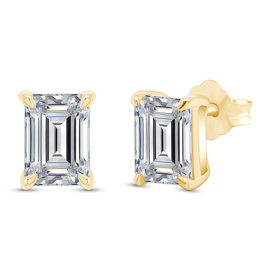 
                      
                        Emerald Cut Lab Created Moissanite Diamond Push Back Solitaire Stud Earrings In 925 Sterling Silver
                      
                    