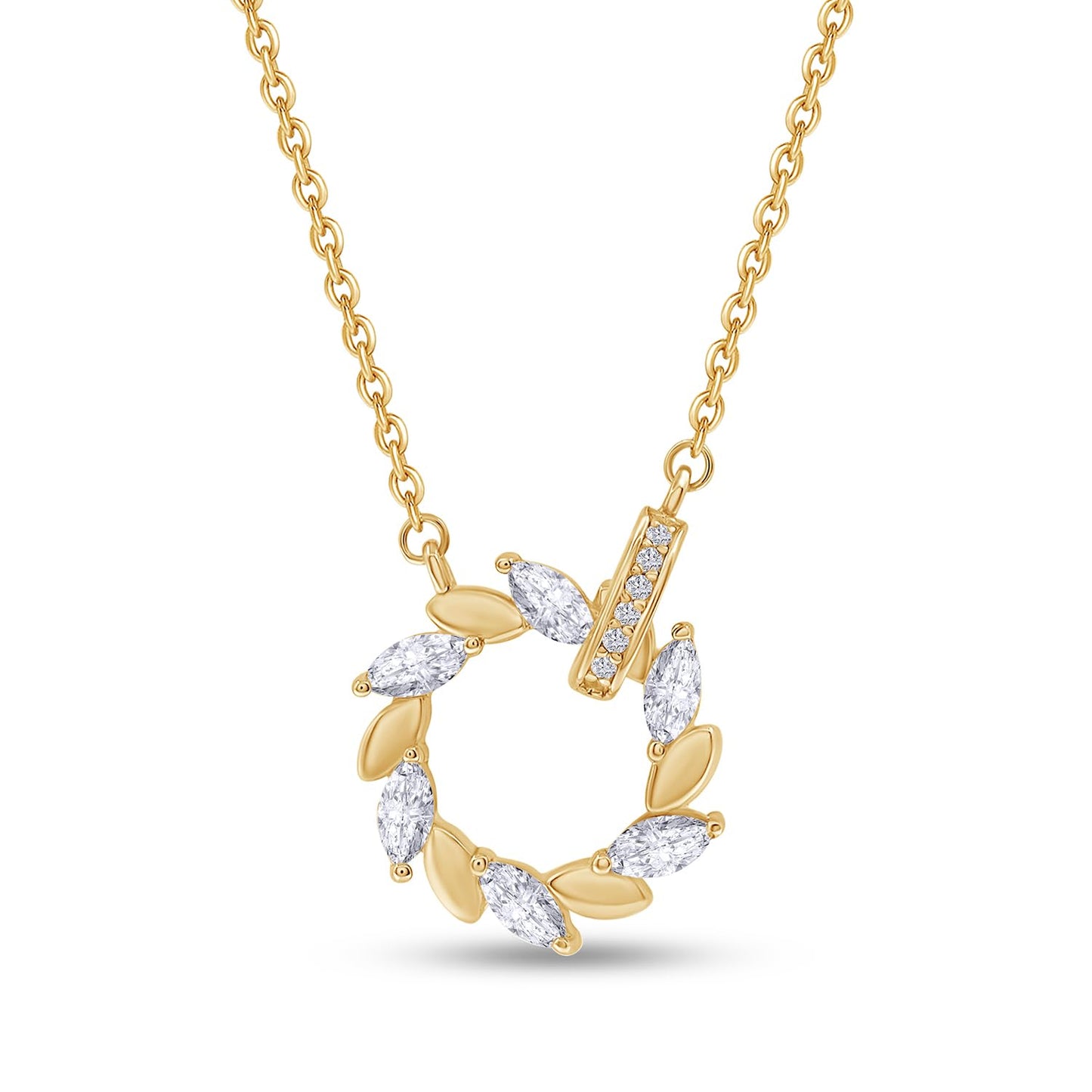 Marquise White Cubic Zirconia Circle Leaf Pendant Necklace For Women In 925 Sterling Silver