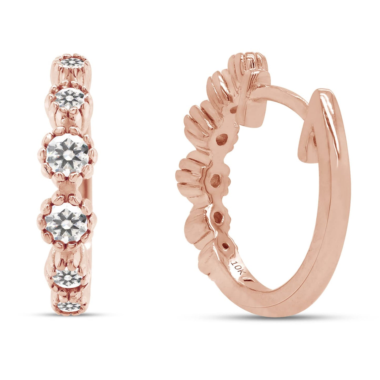 2/5 Carat Round Cut Lab Created Moissanite Diamond Daisy Flower Huggie Hoop Earrings For Women In 10K Or 14K Solid Gold (0.40 Cttw)