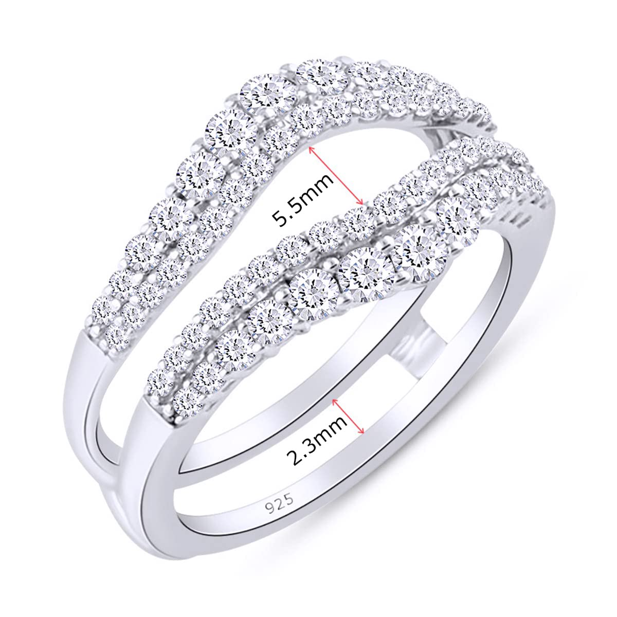 Load image into Gallery viewer, 1 Carat Round Cut Lab Created Moissanite Diamond Double Row Pave Set Curved Enhancer Guard Ring In 925 Sterling Silver
