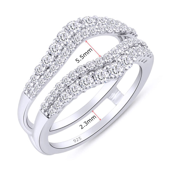 1 ct. t.w Round Lab Created Moissanite Diamond Double Row Pave Set Curved Enhancer Guard Ring In 14K Gold Over Sterling Silver Jewelry (1.00 Cttw), Valentine's Day Gift For Her