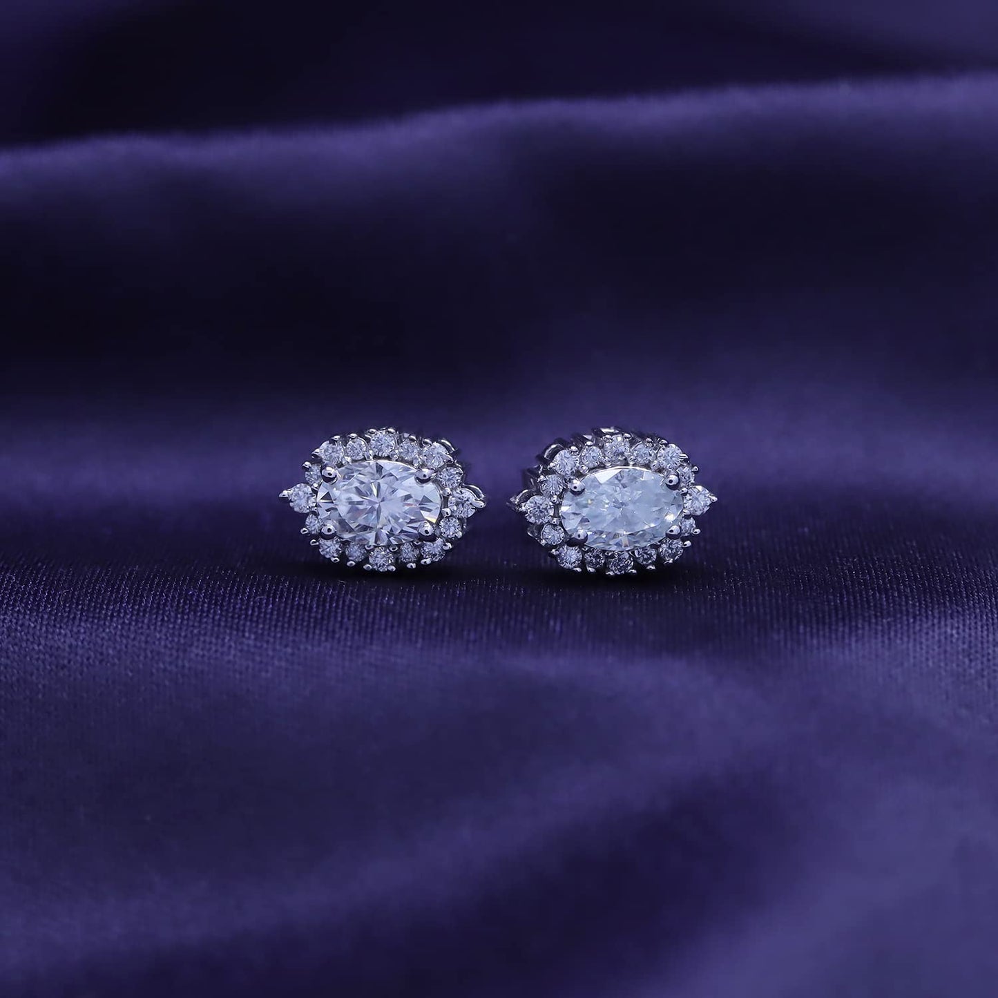 1 1/5 Carat Oval & Round Cut Lab Created Diamond Moissanite Oval Halo Stud Earring For Women In 925 Sterling Silver (VVS1 Clarity, 1.20 Cttw)