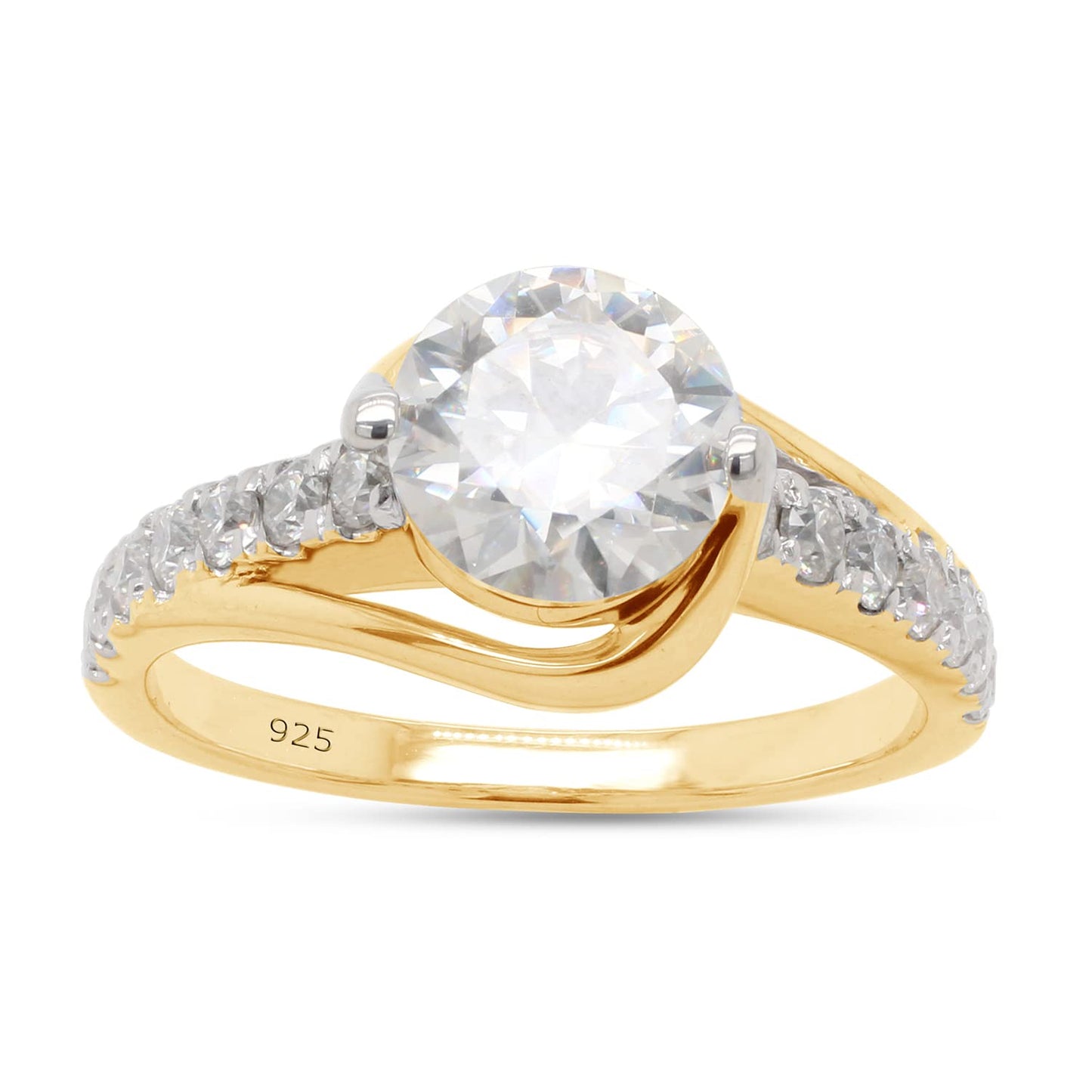 1.60 Carat Round Cut Lab Created Moissanite Diamond Bypass Solitaire Engagement Ring in 925 Sterling Silver