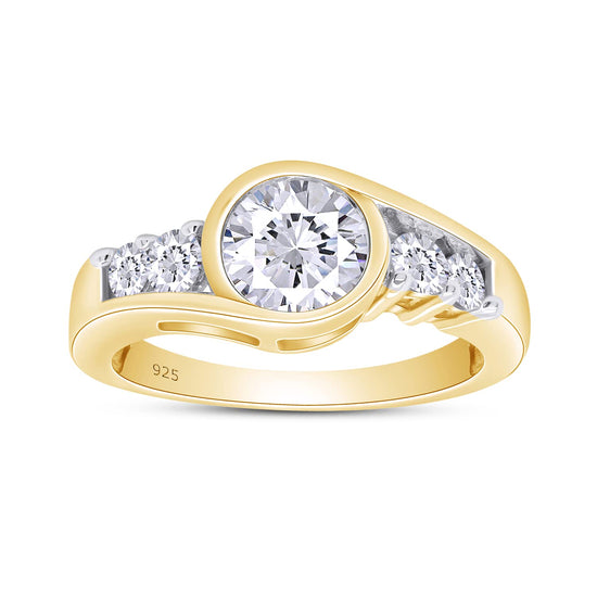 1 Carat Center 6MM Round Cut Lab Created Moissanite Diamond Solitaire 5 Stone Swirl Engagement Ring for Women In 925 Sterling Silver
