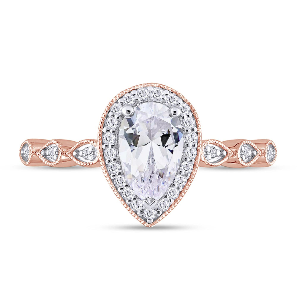 
                      
                        1.16 Carat Pear & Round Cut Lab Created Moissanite Diamond Milgrain Halo Bridal Ring Set In 925 Sterling Silver
                      
                    