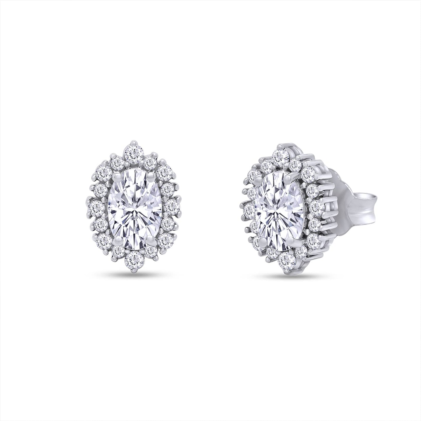 1 1/5 Carat Oval & Round Cut Lab Created Diamond Moissanite Oval Halo Stud Earring For Women In 925 Sterling Silver (VVS1 Clarity, 1.20 Cttw)