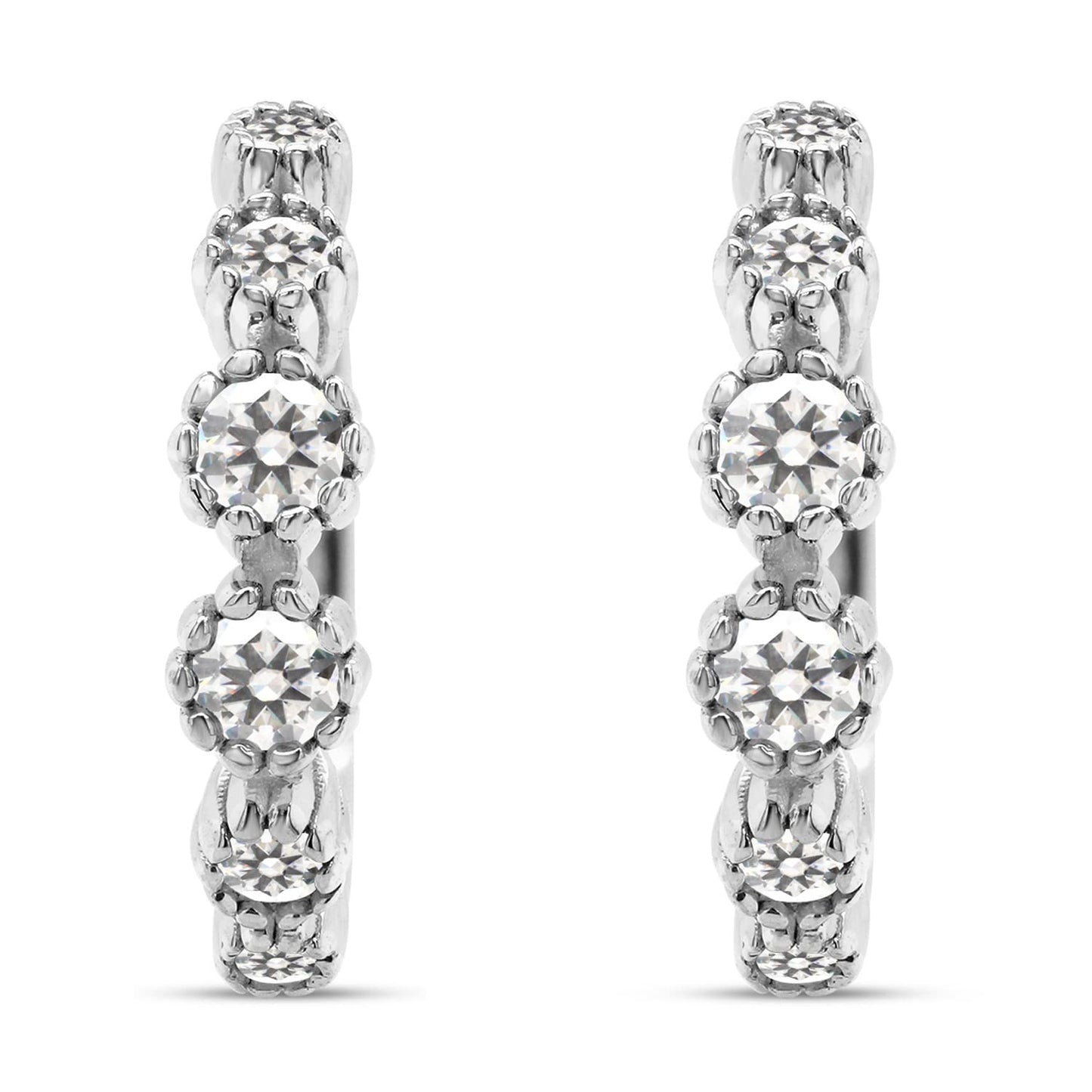 0.40 Carat Round Cut Lab Created Moissanite Diamond Daisy Flower Huggie Hoop Earrings For Women In 925 Sterling Silver