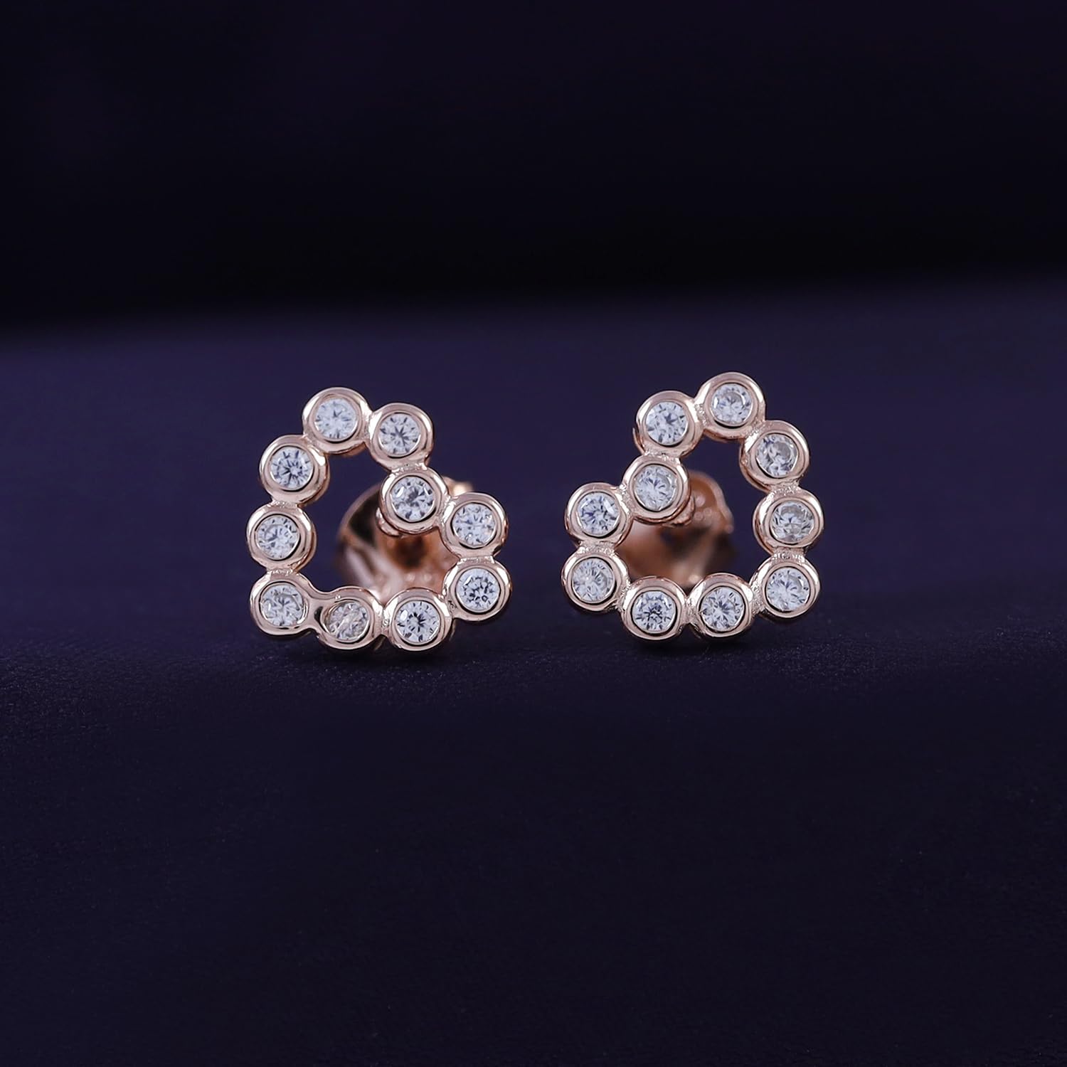 Round White Cubic Zirconia Bezel Set Open Heart Stud Earrings In 925 Sterling Silver