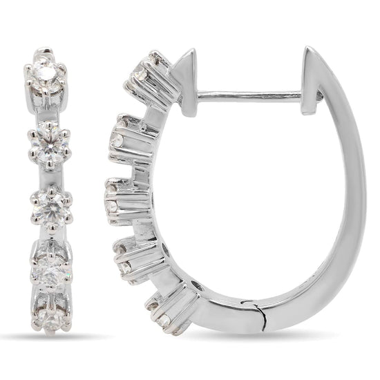 1 Carat Round Cut Lab Created Moissanite Diamond Five Stone Hoop Earrings In 10K Or 14K Solid Gold