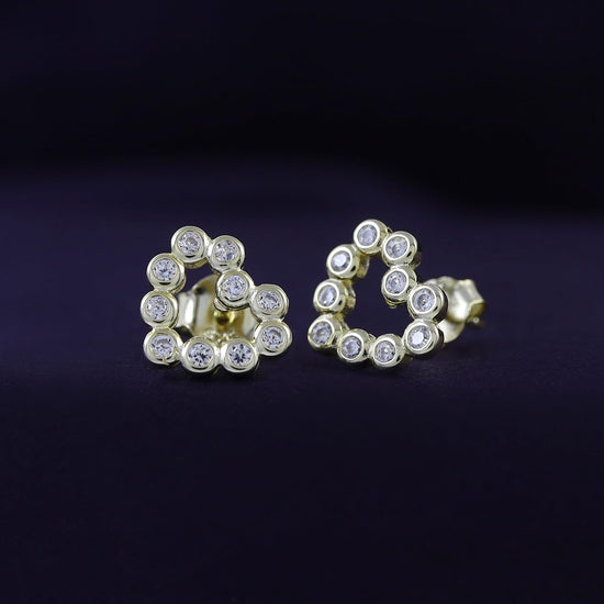 Round White Cubic Zirconia Bezel Set Open Heart Stud Earrings In 925 Sterling Silver