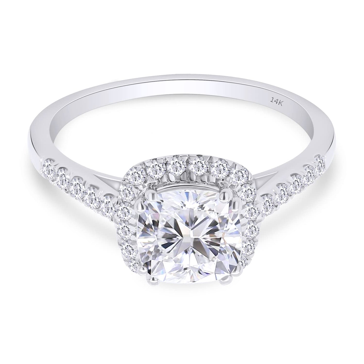 6MM Cathedral Set Cushion Cut Lab Created Moissanite Diamond Halo Engagement Ring in 10K Or 14K Solid Gold (1.25 Cttw)