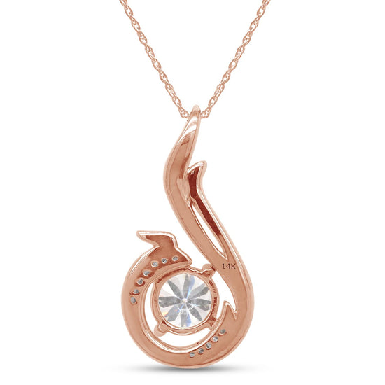 1 Carat Center Stone 6.5MM Lab Created Moissanite Diamond Phoenix Pendant Necklace in 10K or 14K Solid Gold For Women (1 Cttw)