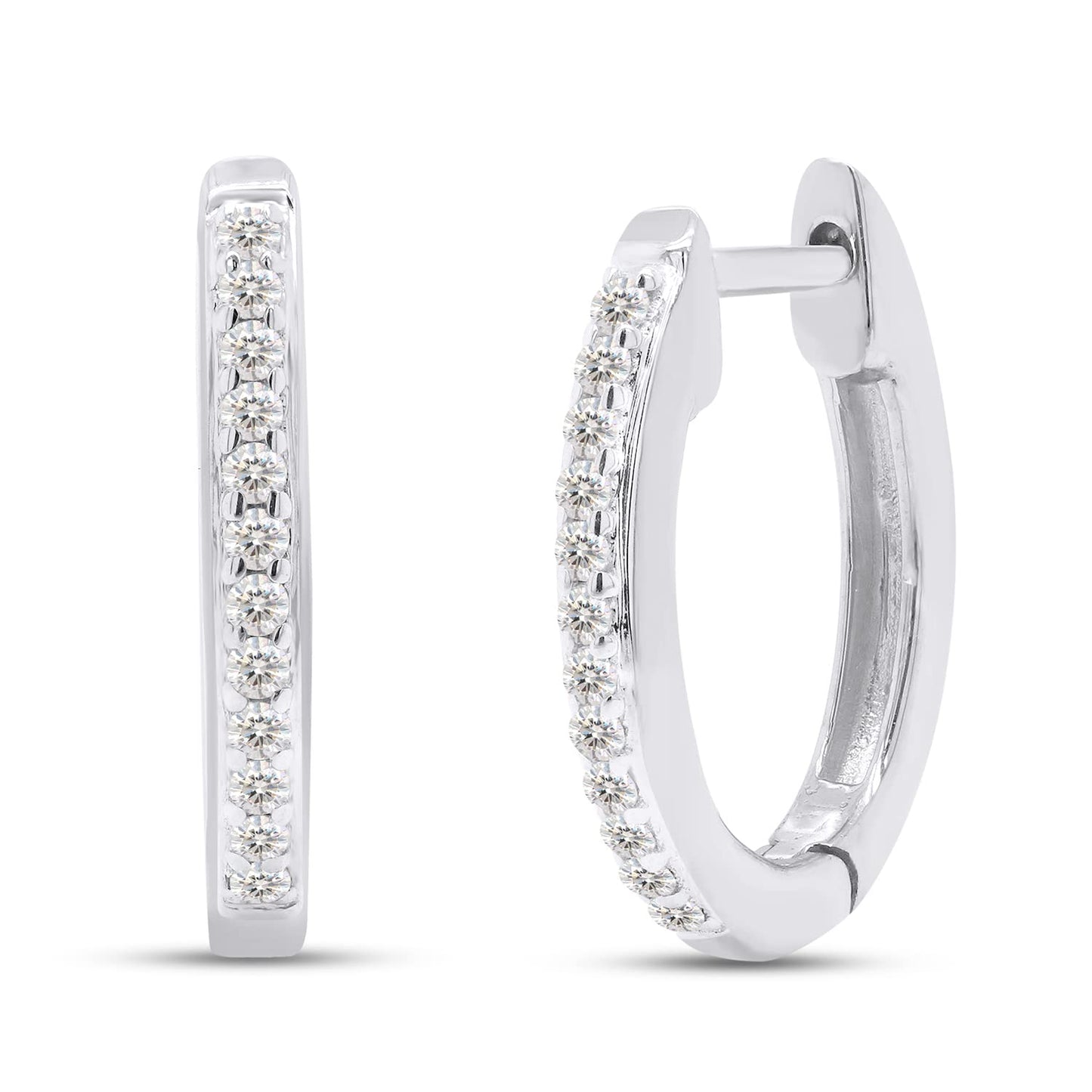 1/10 Carat Lab Created Moissanite Diamond Half Eternity Hoop Earrings In 925 Sterling Silver (0.10 Cttw)