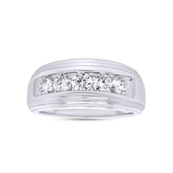 1 Carat Round Cut Lab Created Moissanite Diamond Channel Set 5-Stone Men's Band Ring 925 Sterling Silver