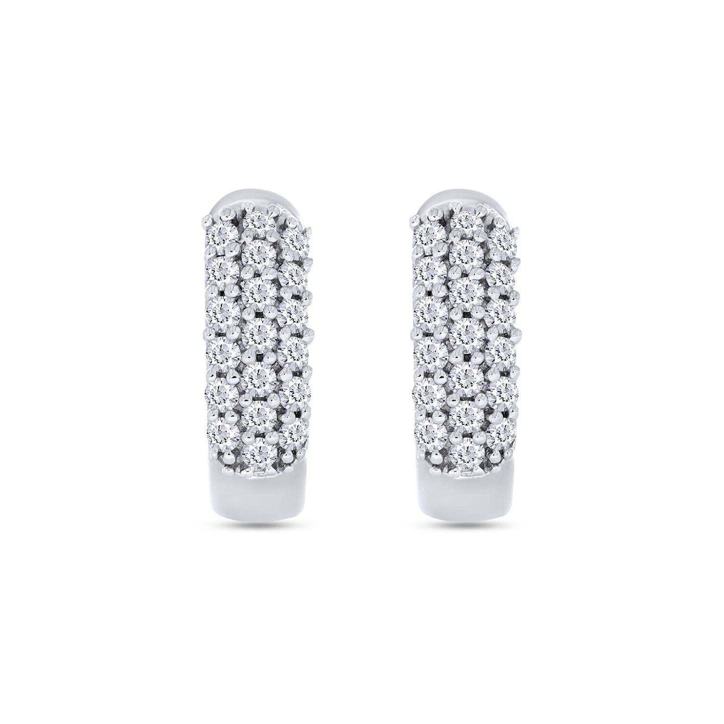 1/2 Carat Lab Created Moissanite Diamond 3-Row Huggie Hoop Earrings In 925 Sterling Silver (VVS1 Clarity, 0.50 Cttw)